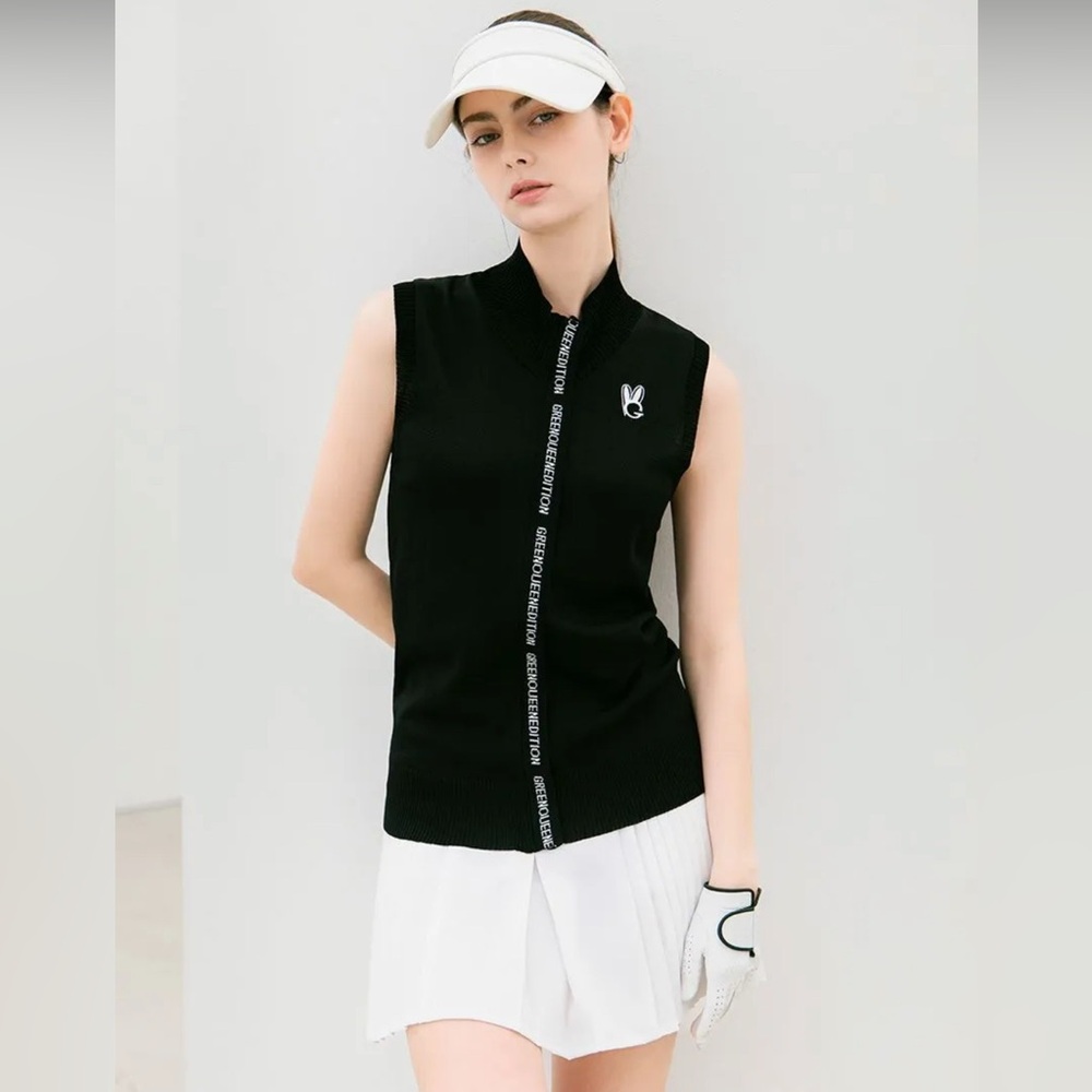 Knitted  Green QueenSleeveless Hoodie with logo